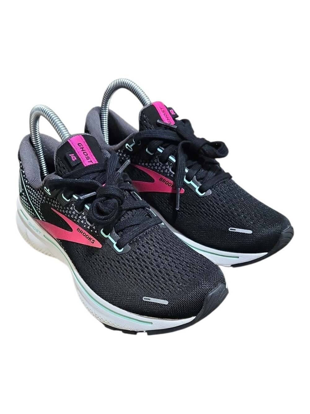 Brooks Ghost 14 Black Pink Mint Running Shoes Size 7 M